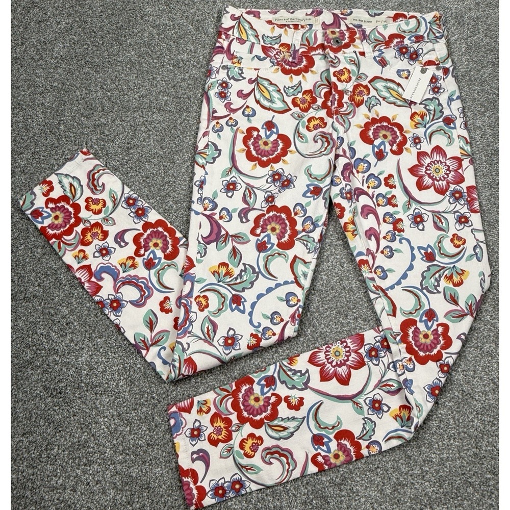 Anthro Pilcro Skinny Jeans Women 28 Floral Mid Rise Ankle Stretch NWT